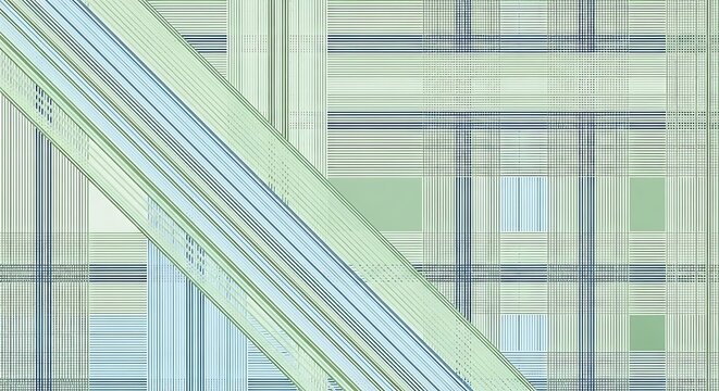 Abstract geometric composition with diagonal lines and grids in pastel colors