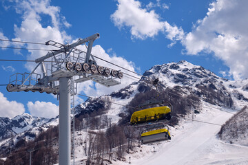 Skazka (Fairy tale) chairlift on the Strela Mountain Park. Roza Khutor ski resort. Sochi. Russia © Serg Zastavkin