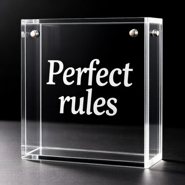 Transparent box labeled perfect rules representing idealized governance structured regulation and perceived fairness within political systems
