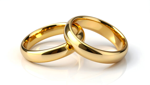 Two intertwined gold wedding rings rest on a pristine white surface, symbolizing commitment and eternal love.
