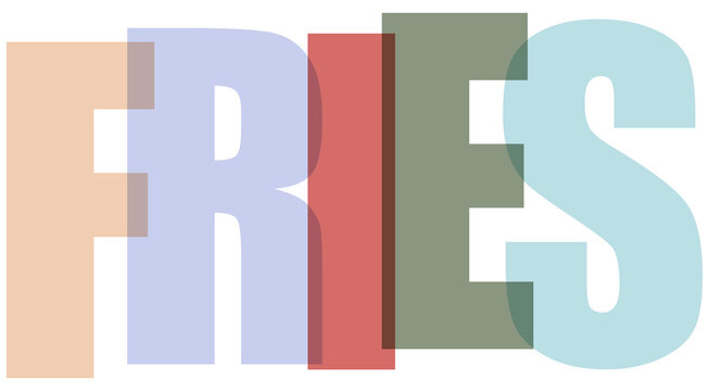 Bold colorful letters spell out the word fries in a modern typographic design
