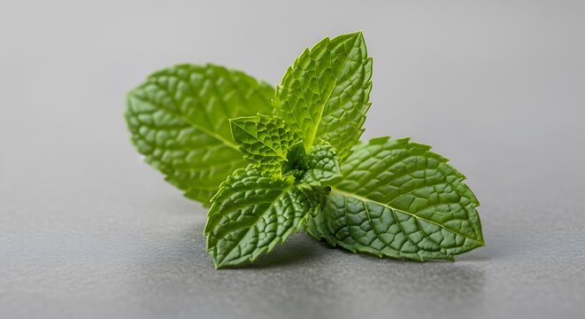 Fresh green mint leaves on surface.