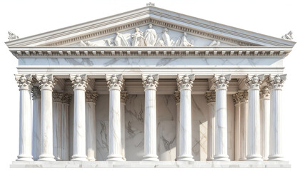 Fototapeta premium A detailed view showcases the classical architecture of a grand white marble building, featuring ornate columns and intricate sculptural details adorning the pediment.