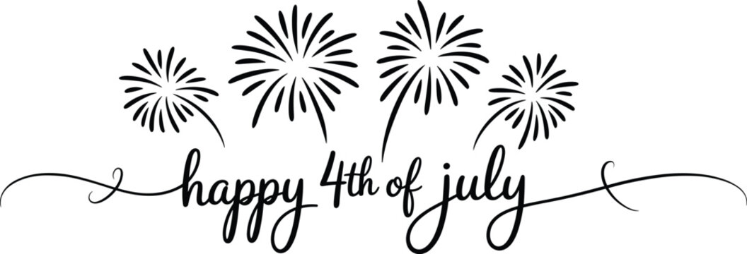 Black Fireworks and " Happy 4th of July" Text for Independence Day fourth of july america