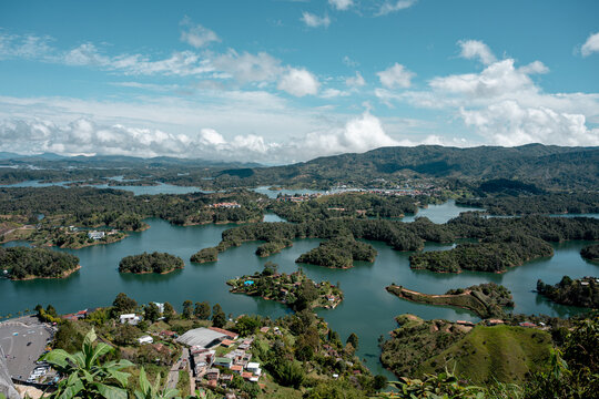 Guatap&eacute; landscape featuring pe&ntilde;ol-guatap&eacute; reservoir with many islands