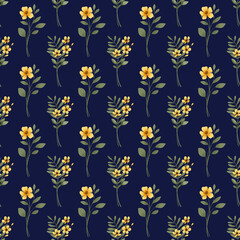 Obraz premium Seamless pattern dark blue with watercolor flowers, repeat floral texture, paper, background hand painting. Perfectly for wrapping paper, wallpaper, fabric and other printing.