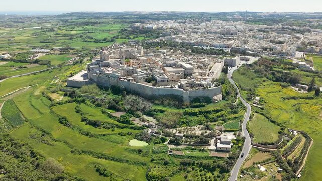 Mdina Panoramic Pull Out Aerial Medieval City Malta Landscape
