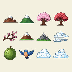 Vibrant nature scene with mountains trees clouds and a bird in flight © John