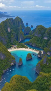 Aerial view of tropical lagoon and islands