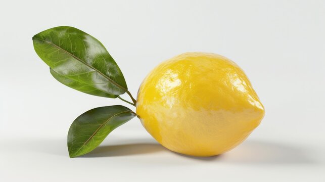 Freshly Picked Lemon with Green Leaf