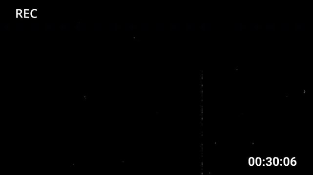 Rec VHS overlay animation with 1 minute timer, black background. Video camera recorder screen overlay