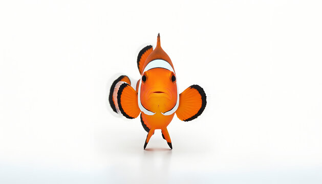 bright clownfish with orange and white stripes on isolated white background