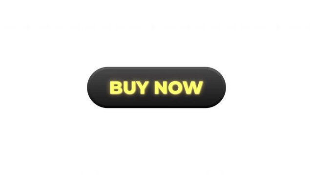Buy Now Glowing Yellow Button Motion Icon Dark Rounded CTA Purchase Click Ecommerce Animation Neon Light Effect Transparent Alpha Channel