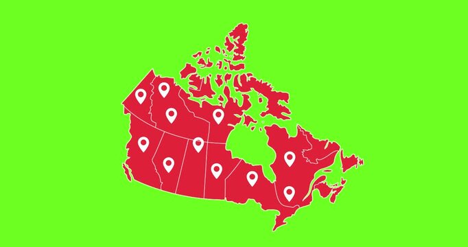 Animation canada maps with point maps green screen unique