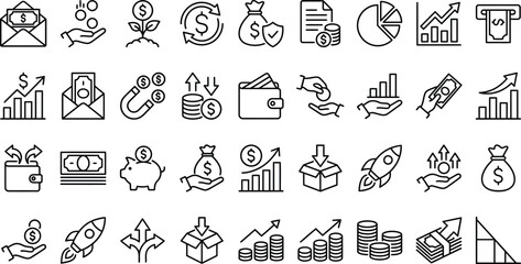 Set of line icon related to income, salary, money, business vector. Outline icon collection. Editable strokie file. Vector illustration © MR7