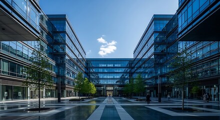 Obraz premium Contemporary Glass Facade Commercial Business Center Architecture