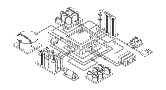 Isometric Circuit Board Data Center Infrastructure Illustration.