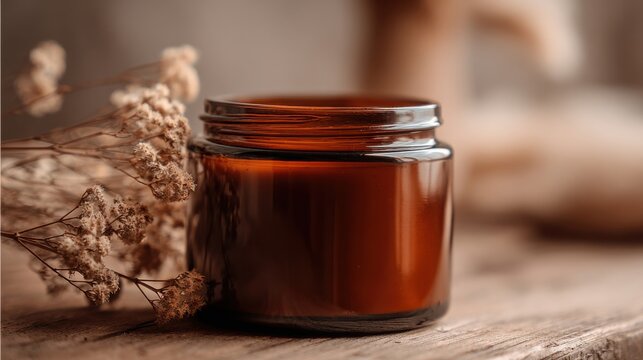 Handcrafted herbal salve in a small amber glass jar, a natural remedy for skin