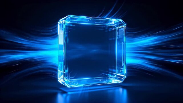 Transparent blue cube with glowing light effects