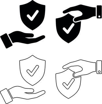 Security and protection handover shield with checkmark icon set