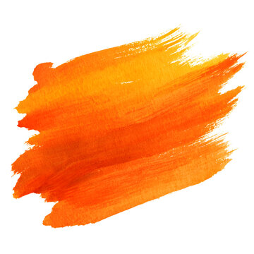 Bright orange watercolor brushstroke texture with vibrant washes for backgrounds and artistic design elements.