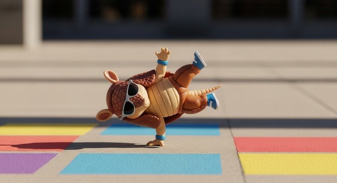 funny cartoon hamster wearing sunglasses breakdancing on colorful playground