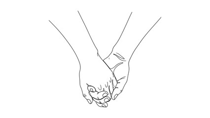 Obraz premium Close up of two hands holding each other tightly. Continuous line style. Hand drawn. Line art. Vector design. illustration