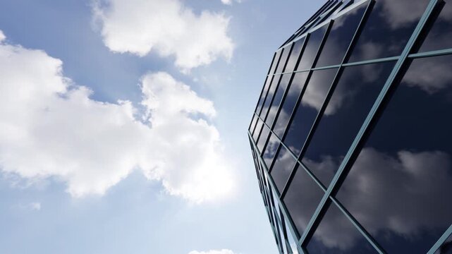 Modern glass building facade with skyscraper office window reflection cloud and blue sky city corporate exterior architecture