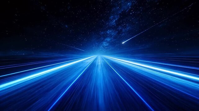 Sci-fi space scene with star streaks and glowing blue path