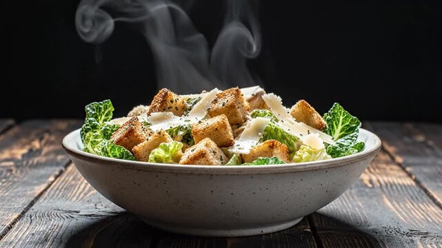 Freshly Grilled Chicken Caesar Salad with Toasted Croutons and Romaine Lettuce