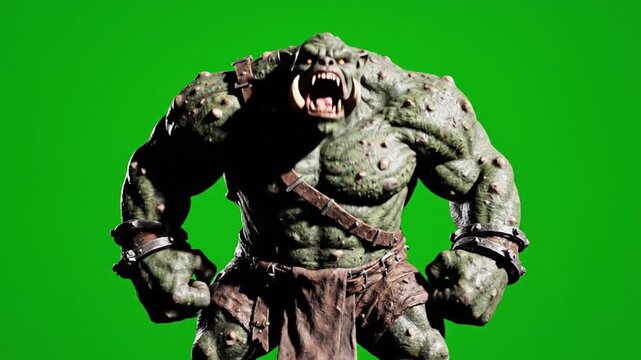 Monster creature figure on green screen ready for compositing