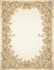 Naklejka premium Ornate floral border in art nouveau style. Decorative frame with natural motifs. Elegant design for invitations cards certificates or stationery. Classic vintage ornament with leaves flowers.