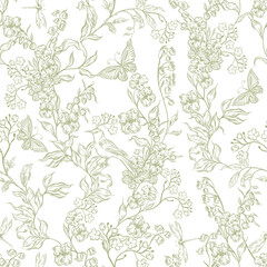 Fototapeta premium Beautiful wedding seamless pattern with flowers and leaves. Illustration