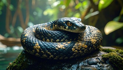 Fototapeta premium Snake resting in natural habitat