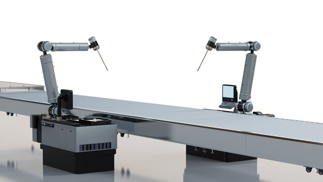 Automation industry concept with robot assembly line isolated