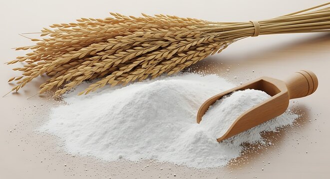Gandum gandum dan garam putih di atas meja menciptakan suasana dapur sehat dan alami