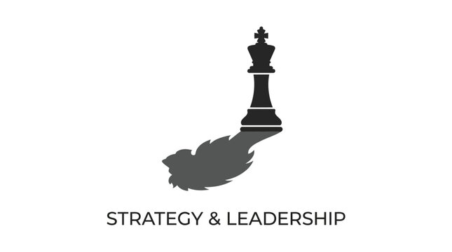 Chess king with lion shadow representing business leadership and strategic vision