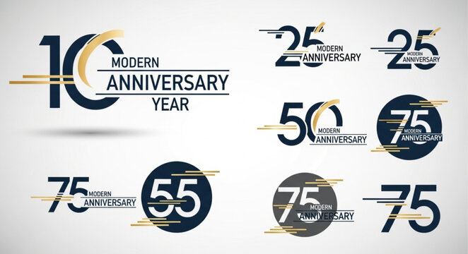 Collection of modern anniversary year number logos and emblems.