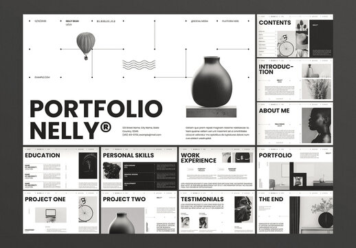 Black and White Minimalist Professional Creative Portfolio Presentation Template