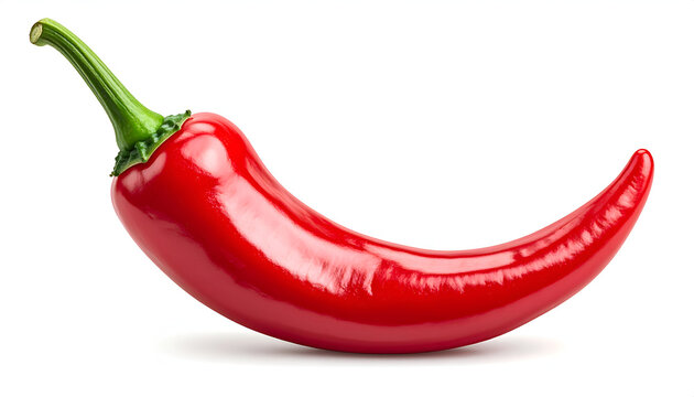 A vibrant red chili pepper is showcased against a clean white background.