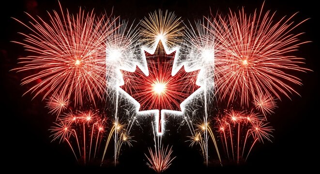 Spectacular canada day fireworks a vibrant celebration with a maple leaf display