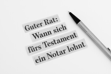 Fototapeta premium Testament und Notar