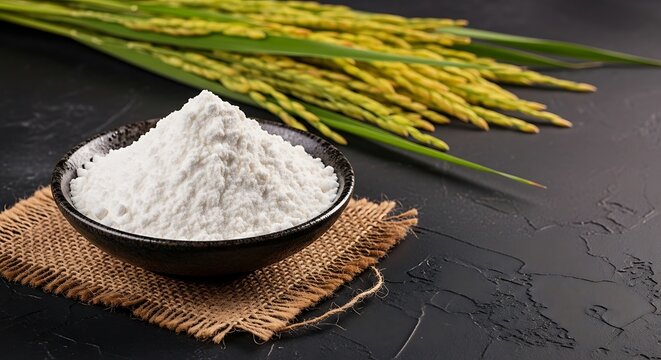 Tepung beras di mangkuk untuk bahan masakan tradisional Indonesia di dapur modern