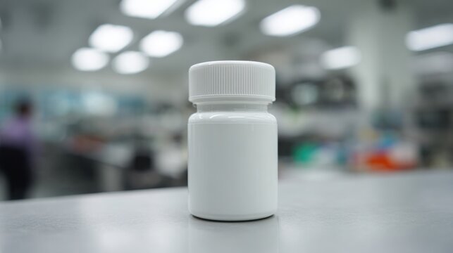 Pristine white pill bottle sealed and unopened on a sterile surface, representing healthcare and pharmaceutical packaging.