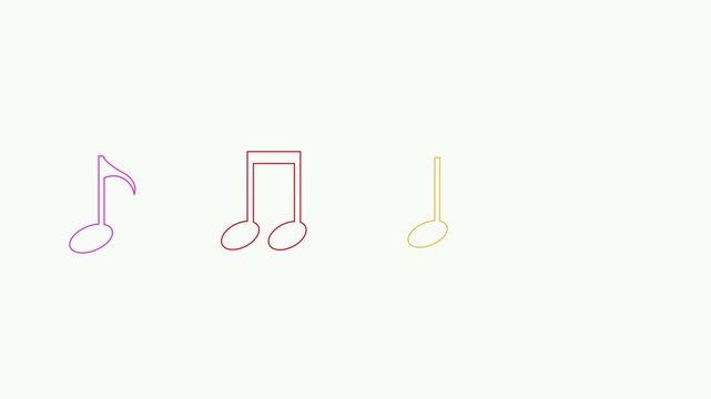 Colorful moving musical note animation. Transparent background. Rsolution 4k