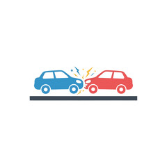 Fototapeta premium Two generic vehicles collide, resulting in a traffic accident with lightning bolts and stars
