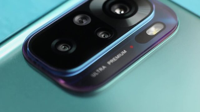 Macro close up of a smartphone camera lens on back
