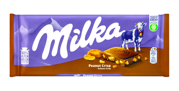 1 Tafel Milka Schokolade Alpenmilch Peanut Crisp Erdnuss Hintergrund transparent PNG cut out