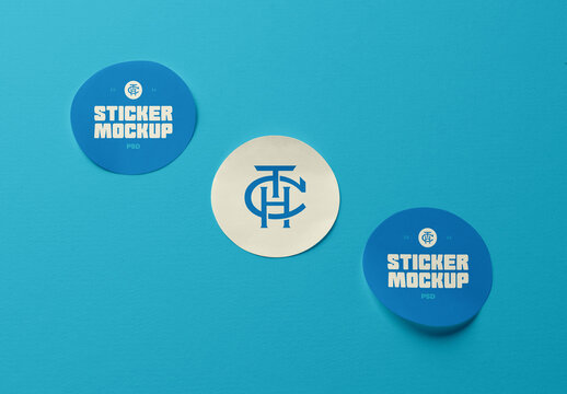 Three Circle Sticker PSD Mockups