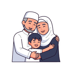 Obraz premium A happy family of three is embracing each other with love and affection in a cartoon illustration